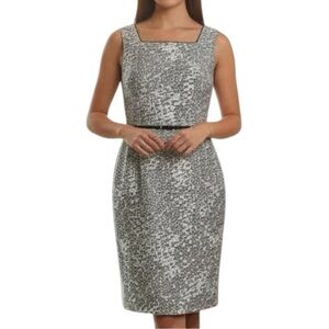 Ann Taylor Black & Silver Brocade Sheath Dress Sleeveless Career Cocktail